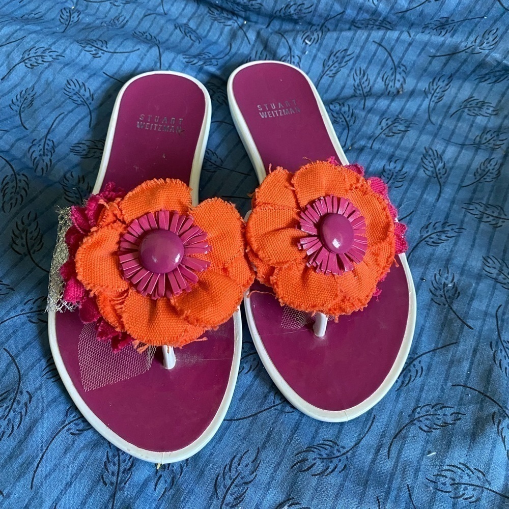 Stuart Weitzman jelly floral sandal in raspberry and orange 7